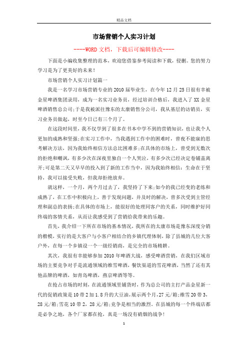 市场营销个人实习计划