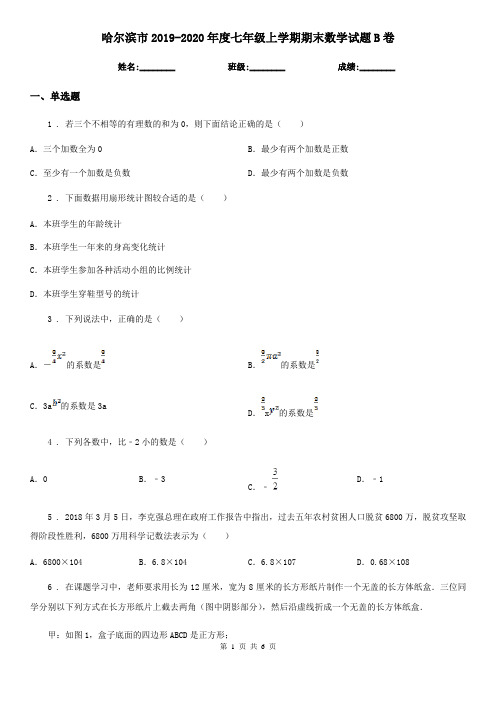 哈尔滨市2019-2020年度七年级上学期期末数学试题B卷