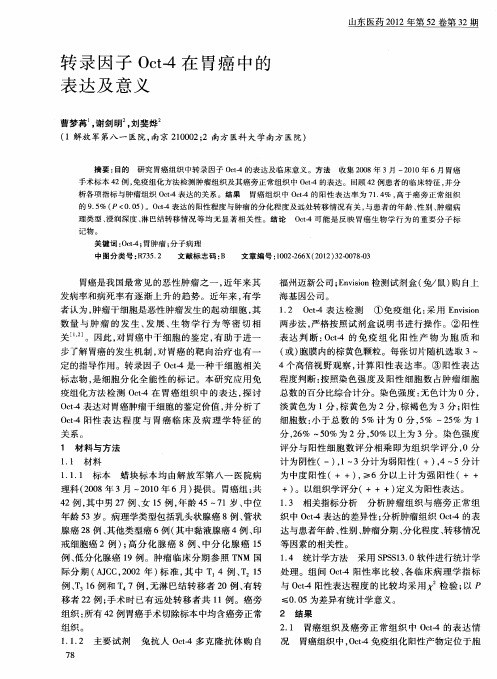 转录因子Oct-4在胃癌中的表达及意义