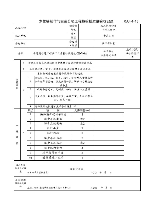 木楼梯制作与安装分项工程检验批质量验收记录