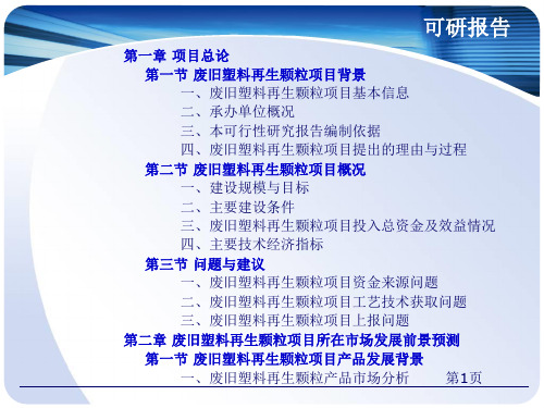 废旧塑料再生颗粒项目可行性研究报告-17页精选文档