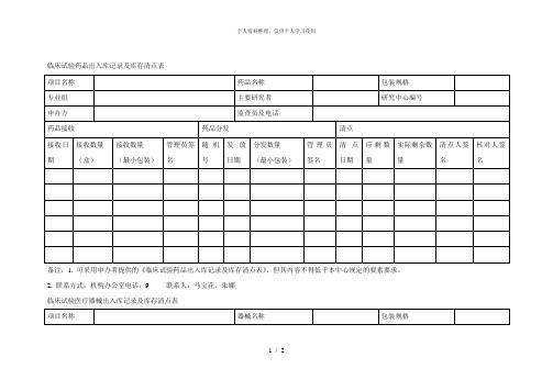 临床试验药品出入库记录及库存清点表