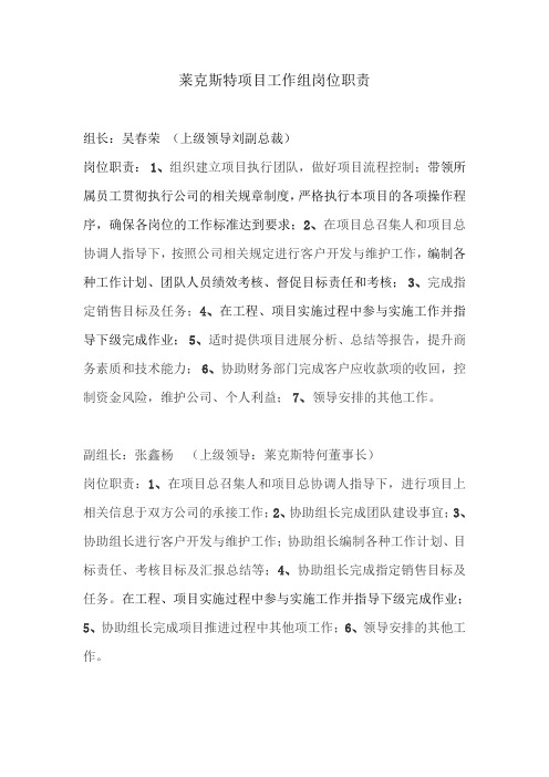 项目工作组岗位职责