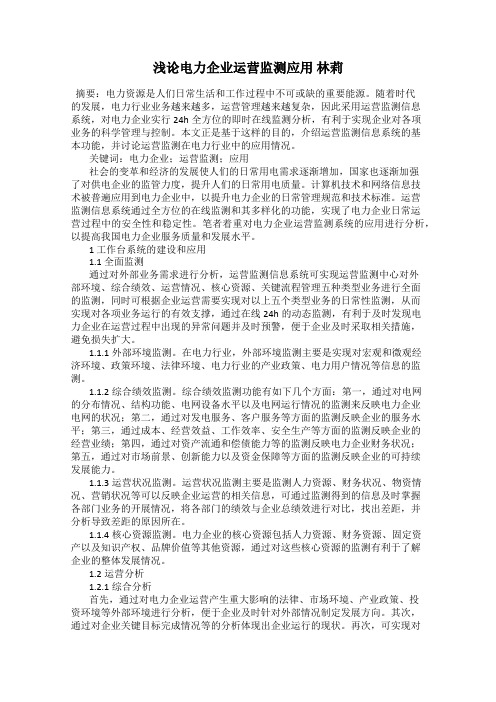 浅论电力企业运营监测应用 林莉