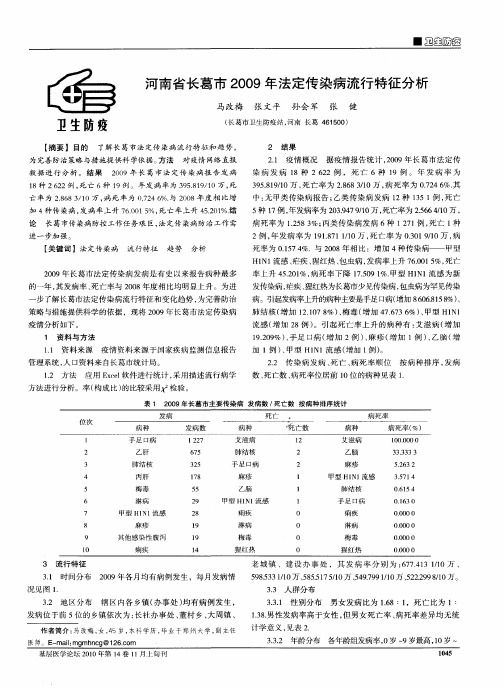 河南省长葛市2009年法定传染病流行特征分析