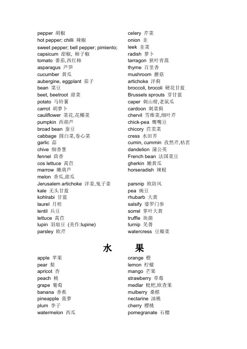 蔬菜、水果、动物英文单词