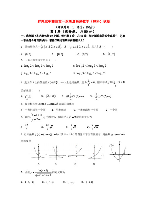 安徽省蚌埠三中高三数学第一次质量检测 理