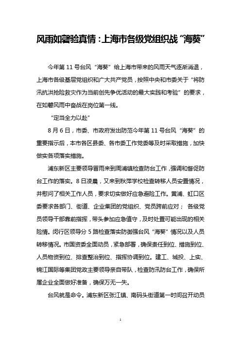 上海市各级党组织战“海葵”(风雨如磬验真情)