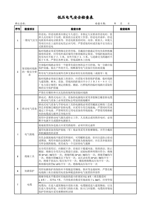 低压电气安全检查表