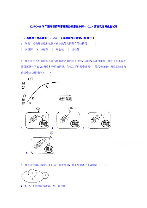 湖南省邵阳市邵阳县邵东三中2015-2016学年高一上学期第三次月考生物试卷Word版含解析