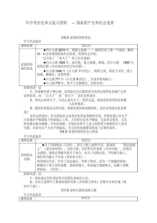 年中考历史单元复习资料--国家的产生和社会变革