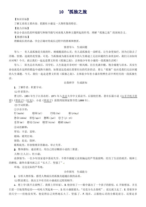 九年级语文上册第三单元10《孤独之旅》教案(新版)新人教版
