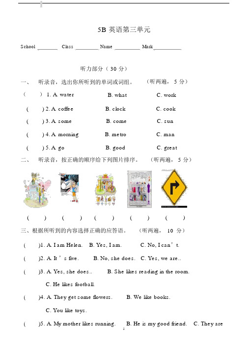 苏教版新译林英语5BUnit3试卷.docx