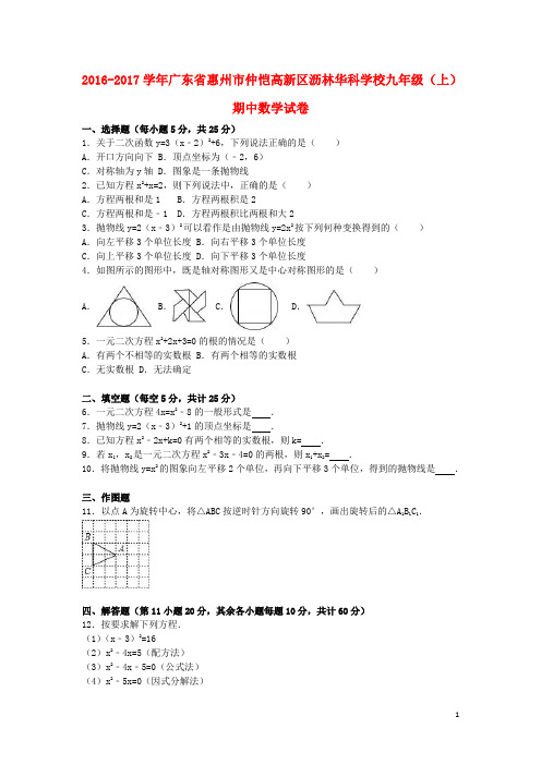 广东省惠州市仲恺高新区沥林华科学校2017届九年级数学上学期期中试卷(含解析) 新人教版