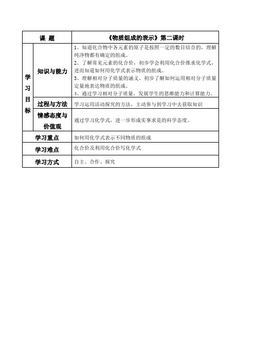 鲁教版化学八年级3.3物质组成的表示教案(鲁科版八年级)