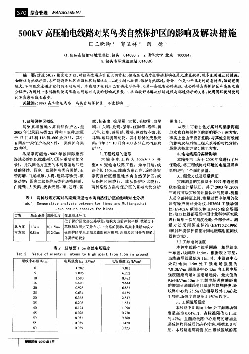 500kV高压输电线枞鸟类自然保护区的影响及解决措施