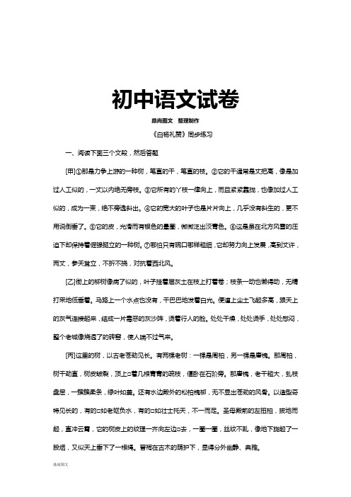 北师大版九下语文《白杨礼赞》同步练习
