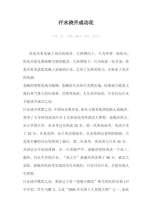 汗水浇开成功花800字作文