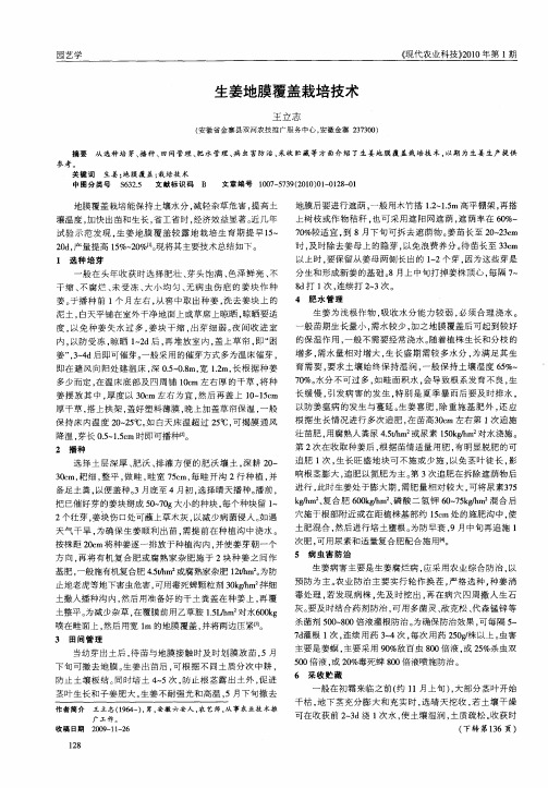 生姜地膜覆盖栽培技术