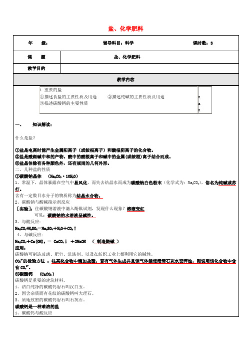 浙江省中考科学化学部分复习讲义专题5盐化学肥料