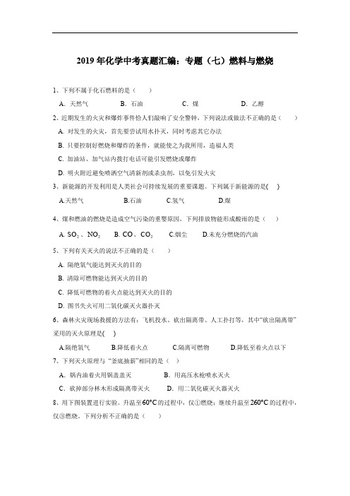2019年化学中考真题汇编：专题(七)燃料与燃烧