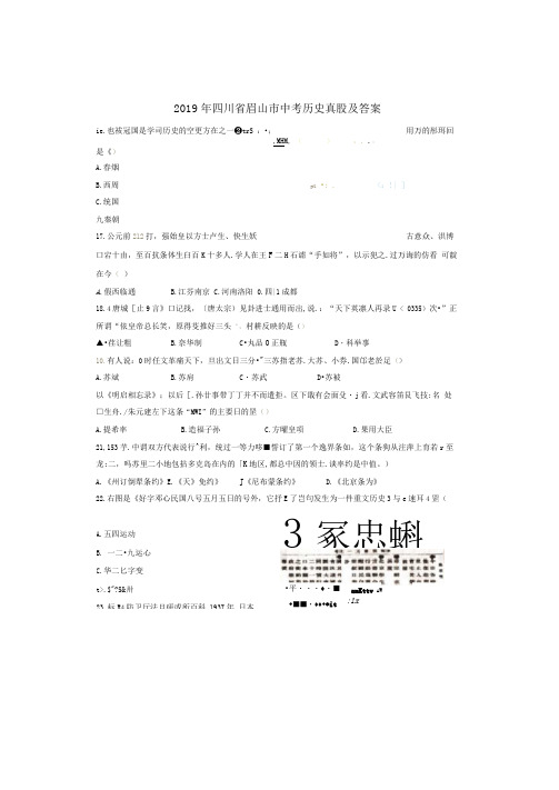 2019年四川省眉山市中考历史真题及答案