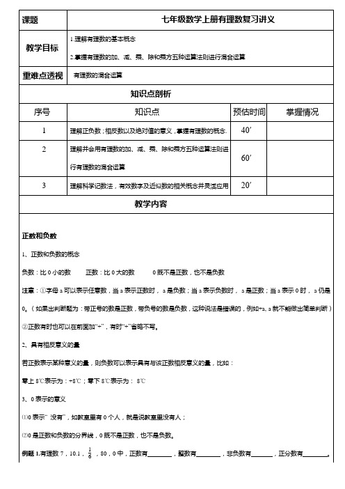 七年级数学上册有理数复习讲义
