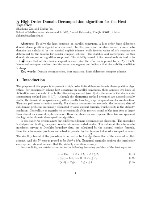 A High-Order Domain Decomposition algorithm for the Heat Equation
