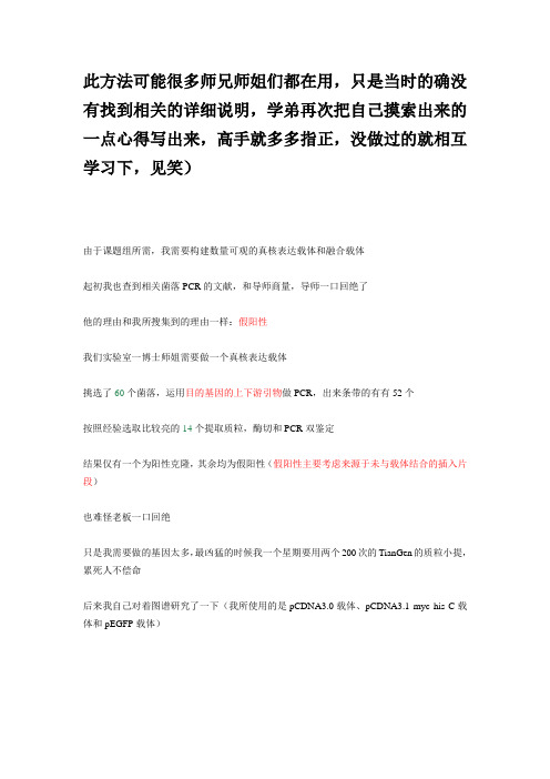 构建真核表达载体和融合载体经验pcr