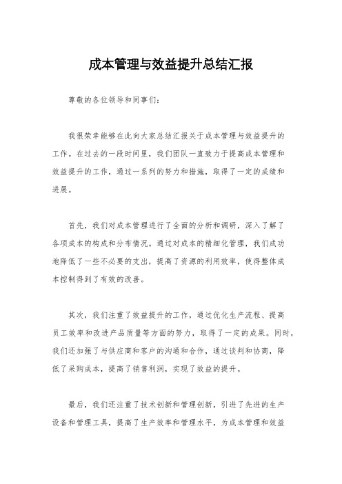 成本管理与效益提升总结汇报