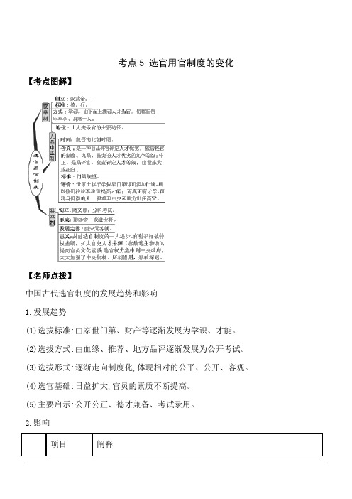 高考历史历年真题汇编考点5从汉至元选官制度的演变(解析版)