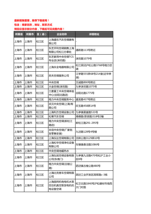 新版上海市上海市松江区中央空调企业公司商家户名录单联系方式地址大全77家