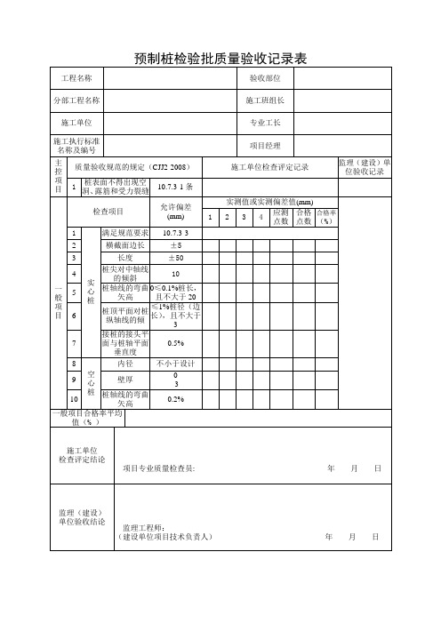 预制桩检验批质量验收记录表