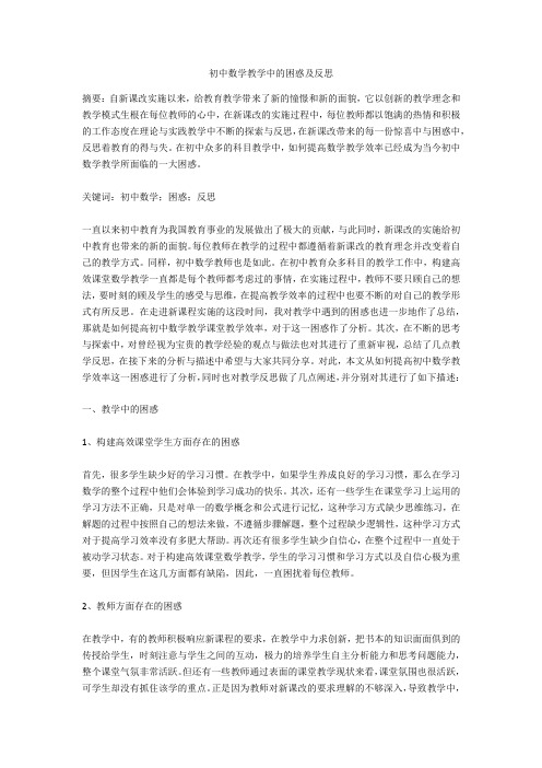 初中数学教学中的困惑及反思