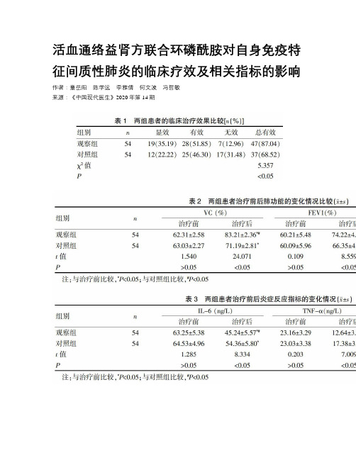 活血通络益肾方联合环磷酰胺对自身免疫特征间质性肺炎的临床疗效
