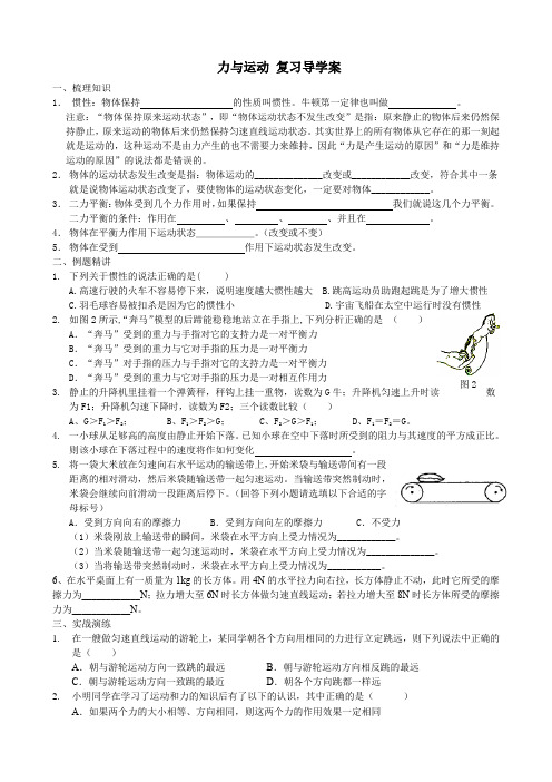 苏科版物理八年级下册第九章  力与运动 复习导学案( word版无答案)