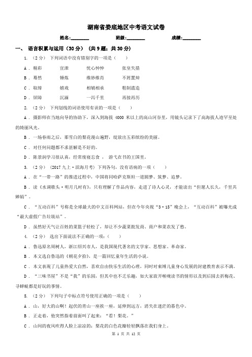 湖南省娄底地区中考语文试卷