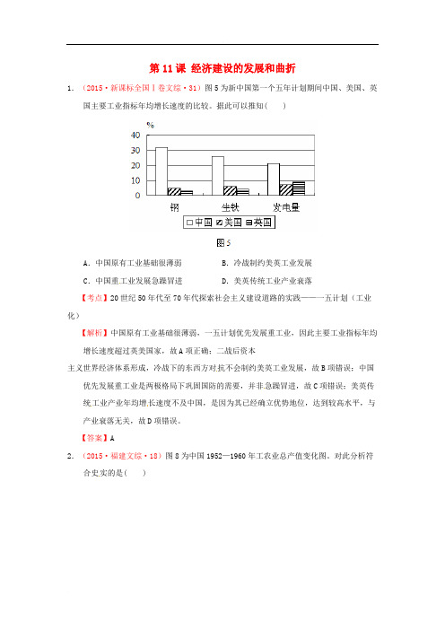 15年高考历史汇编第四单元中国特色社会主义建设的道路第11课经济建设的发展和曲折(含解析)新人教版必修2