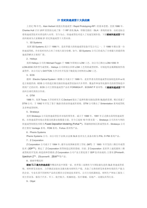 21世纪快速成型十大供应商