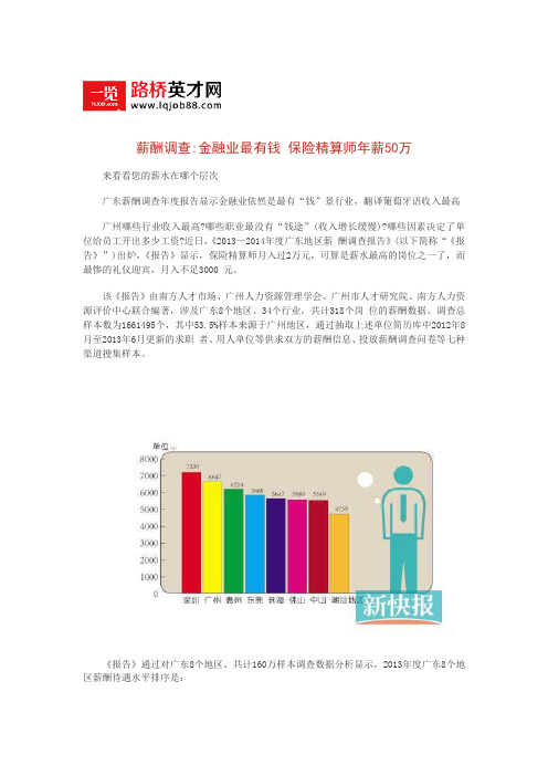 薪酬调查金融业最有钱 保险精算师年薪50万