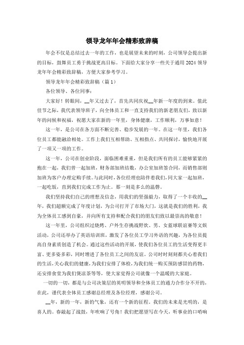 领导龙年年会精彩致辞稿