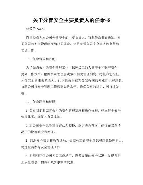 关于分管安全主要负责人的任命书