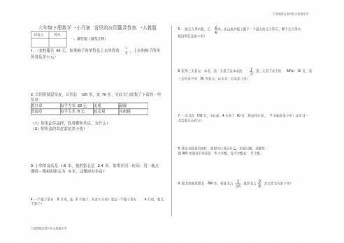 六年级下册数学小升初常见的应用题及答案2人教版