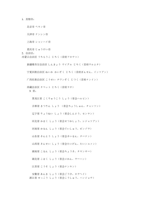 中国省市的日语读法