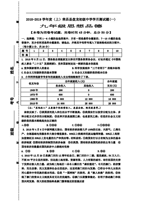 九年级思想品德全一册单元测试-第1次月考