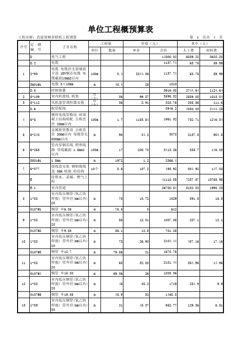 直流变频多联机中央空调预算表