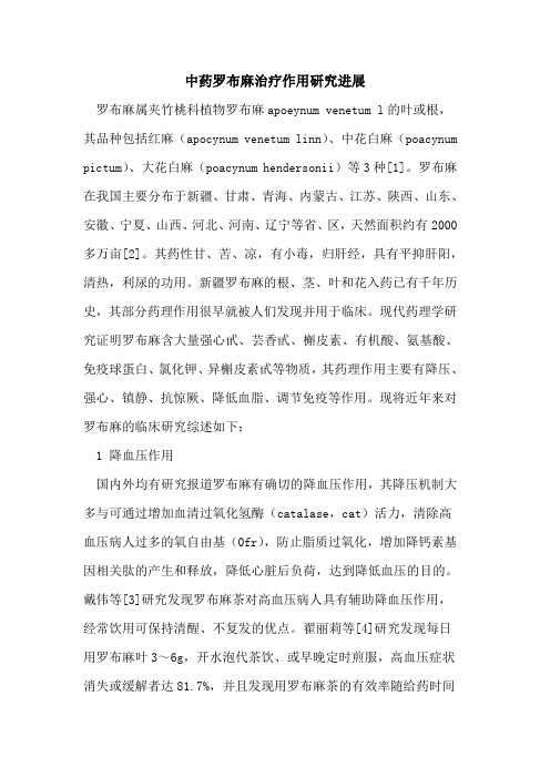 中药罗布麻治疗作用研究进展