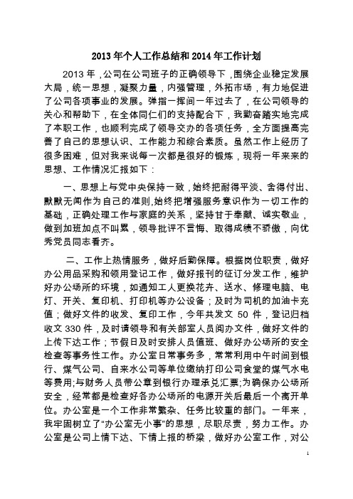 2013年个人工作总结和2014年工作计划