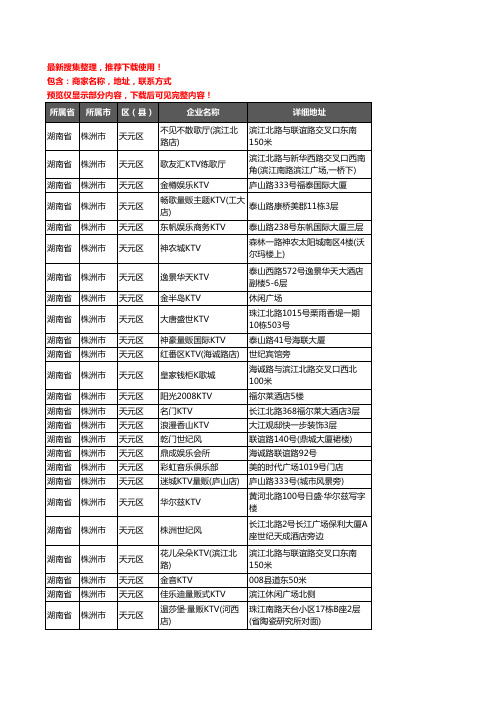 新版湖南省株洲市天元区KTV企业公司商家户名录单联系方式地址大全52家