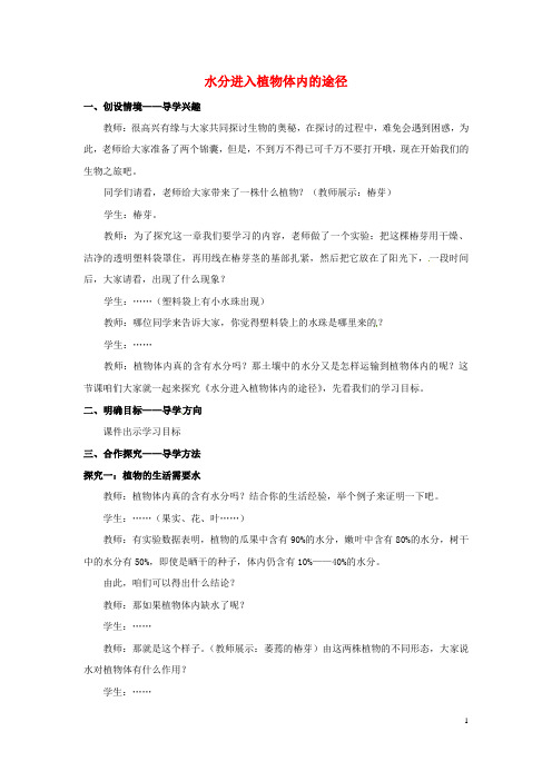山东省莱城区六年级生物下册 3.3.1 水分进入植物体内的途径教学设计 鲁科版